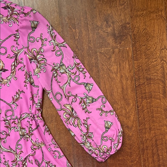 Milly Long Sleeve Pink and Brown Chain Patterned Dress, Size 8, NWOT - Picture 4 of 16